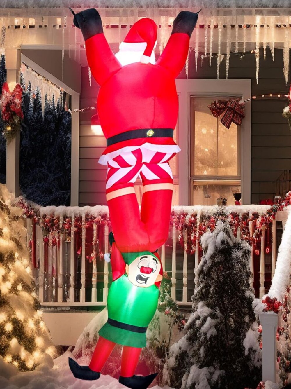 8 FT Christmas Inflatable Climbing Santa with Falling Elf LED Hanging Decor